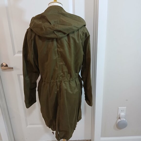 L.O.G.G Hooded Utility Parka Jacket Women’s Size 6 Green Drawstring Flap Pockets - Picture 5 of 7